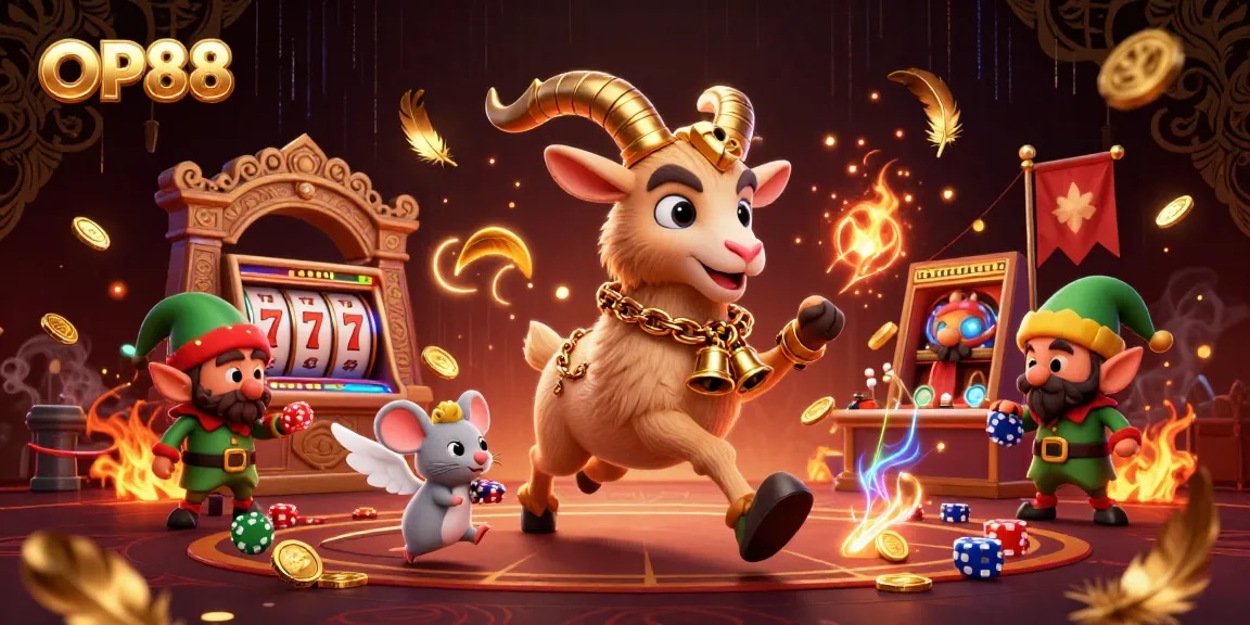 OP88 brings to life a vibrant holiday-horror casino scene with whimsical characters and enticing game elements.