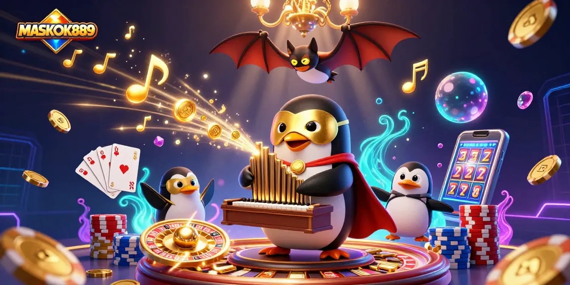 Play and win at MASKOKI889 with exciting coins and games in a vibrant casino scene.