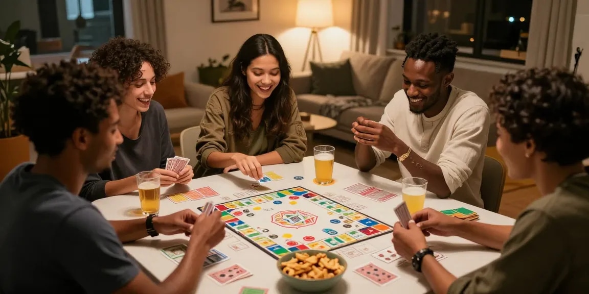 Friends engaged in a fun rummy game, improving your rummy win rate with strategic play.