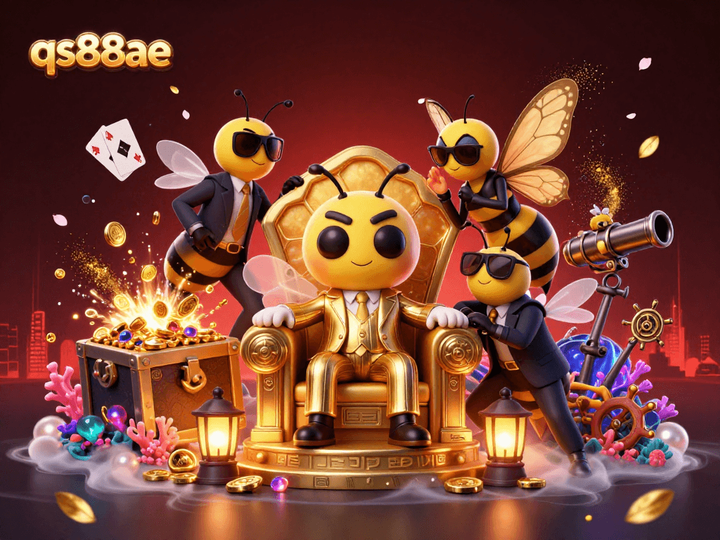 Experience thrilling wins with qs88ae in this 3D illustration featuring engaging casino characters.