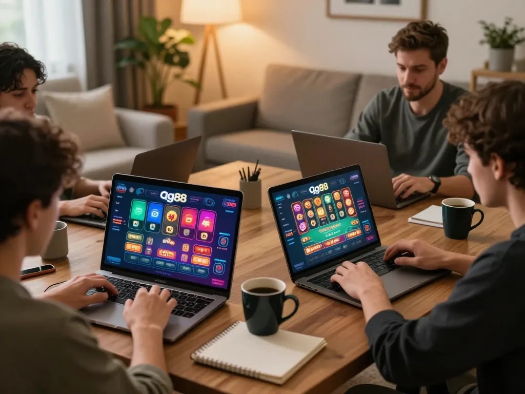 Players strategizing in online gg88 casino environment while gaming from home