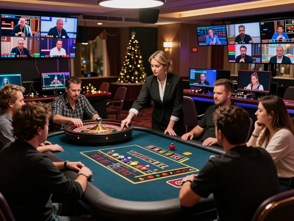 Engaging roulette gameplay featuring live dealer and players with slot pulsa action creating an exciting atmosphere.