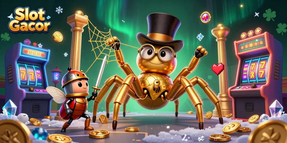 Engage with Slot Gacor as the golden tarantula crafts a captivating casino scene filled with adventure.
