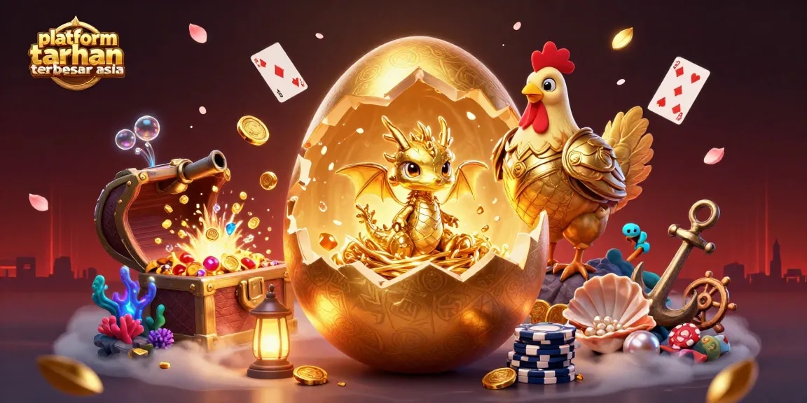 Engage with the platform taruhan terbesar asia showcased in a vibrant 3D illustration highlighting various gambling elements.