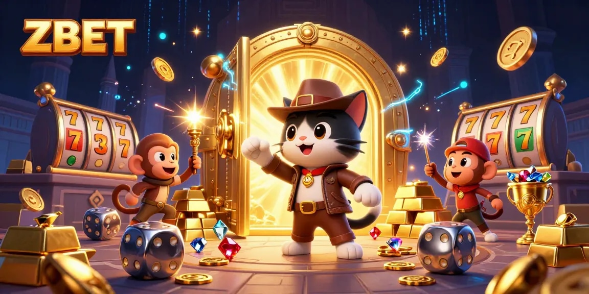 ZBET showcases thrilling gaming action with a 3D cat archaeologist finding treasures in a vibrant casino