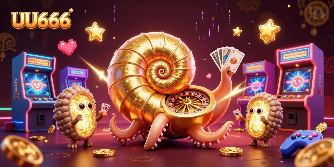 Engage with UU666, featuring a giant nautilus roulette wheel alongside vibrant arcade elements in stunning 3D.