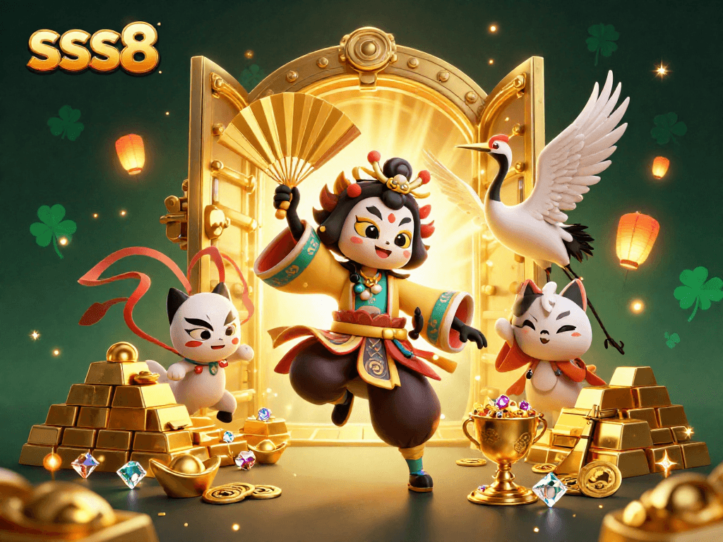 Engage with sss8's vibrant 3D casino illustration, showcasing fortune and winning excitement.