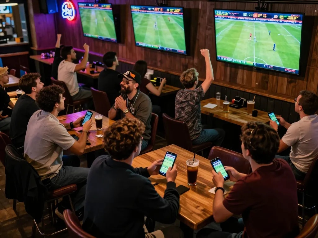 Experience trực tiếp bóng đá socolive as fans engage in exhilarating sports betting at a lively venue, capturing moments of camaraderie and excitement.
