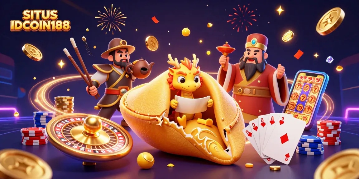 Engage with SITUS IDCOIN188 as a vibrant 3D casino scene showcases dynamic gaming elements.