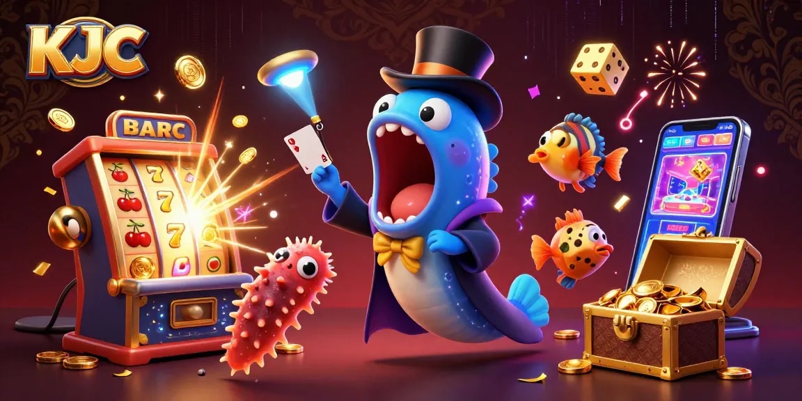 KJC lights up the casino scene as a gulper eel magician dazzles with card tricks amidst a jackpot explosion.