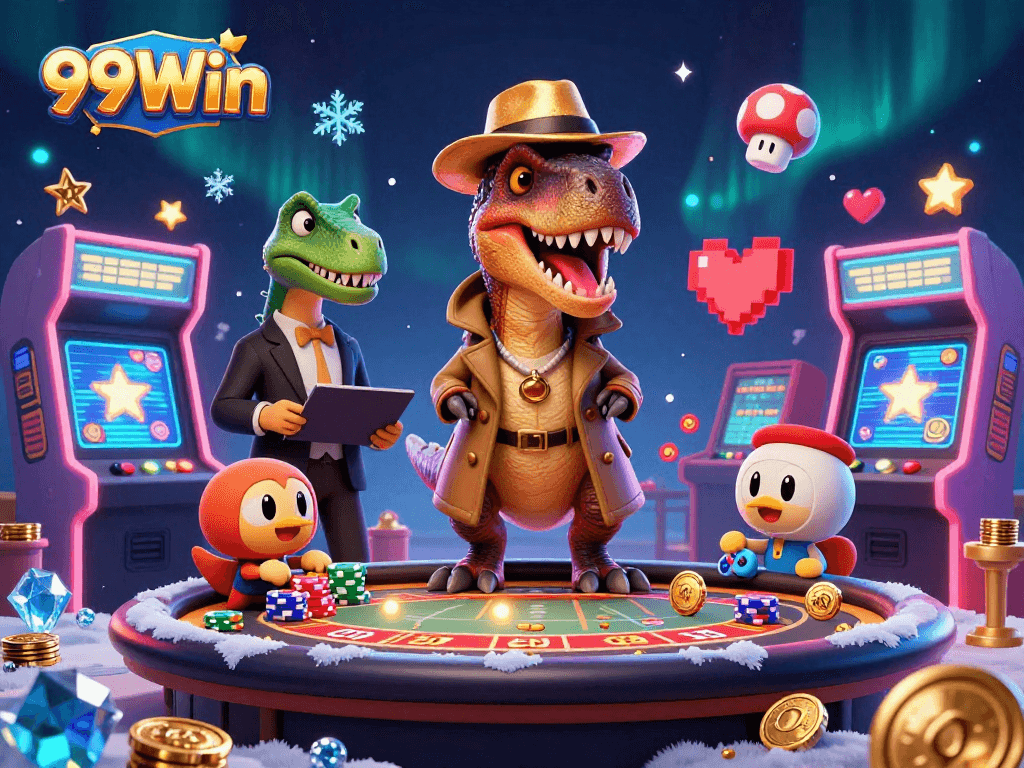 Experience thrilling moments at 99Win's casino with vibrant characters and exciting gaming elements.