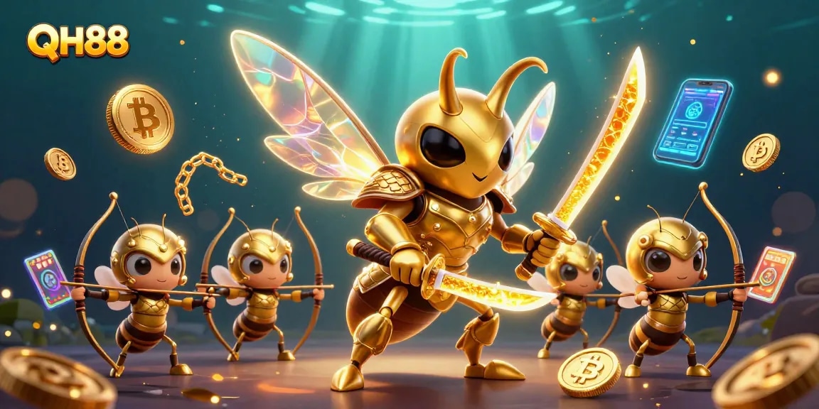 Experience the thrilling gameplay at QH88 with dynamic 3D characters, vibrant casino elements, and an atmospheric backdrop.