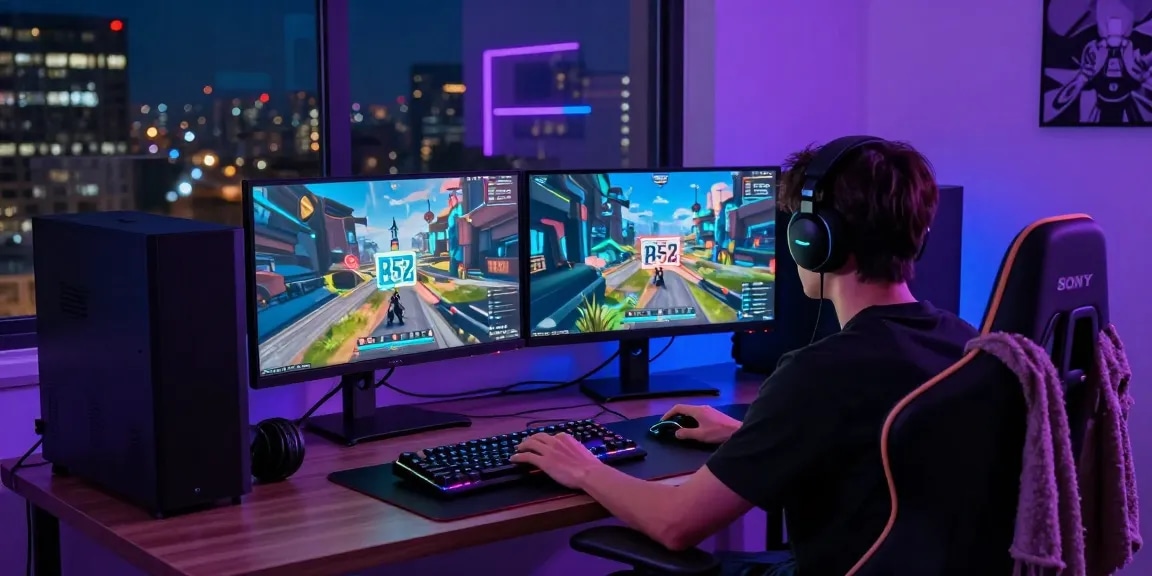 Người chơi game đang trải nghiệm không gian chơi game hấp dẫn với đồ họa B52.