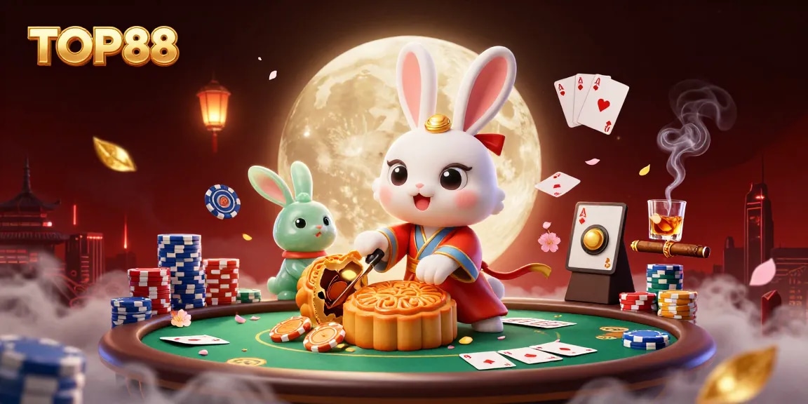 Experience poker action at TOP88 with 3D cartoon characters and vibrant casino elements.
