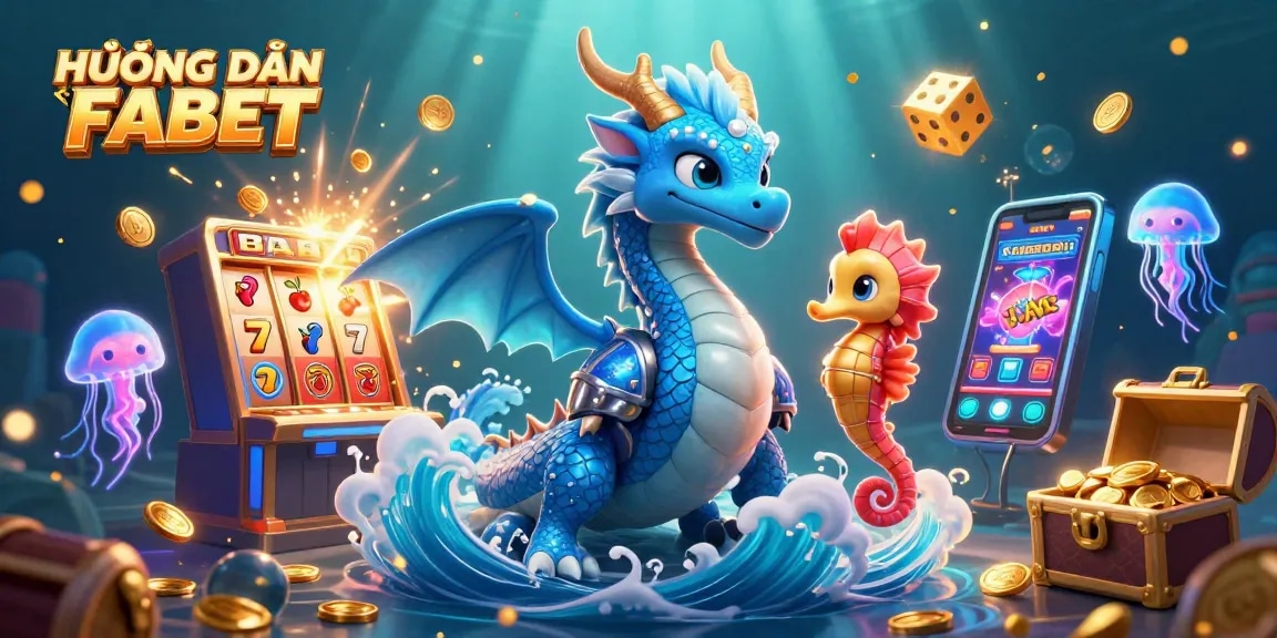 Engage with the vibrant HƯỚNG DẪN FABET scene featuring a water dragon and slot machine extravaganza