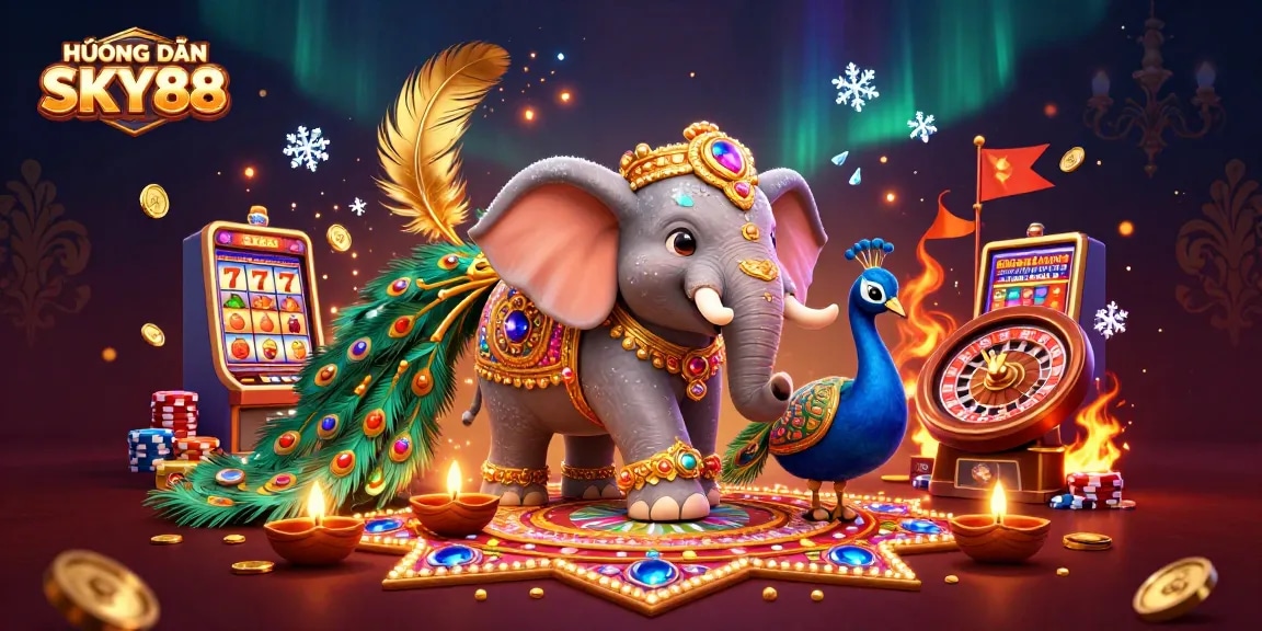 Experience engaging gaming with HƯỚNG DẪN SKY88 showcasing vibrant casino action and festive elements.