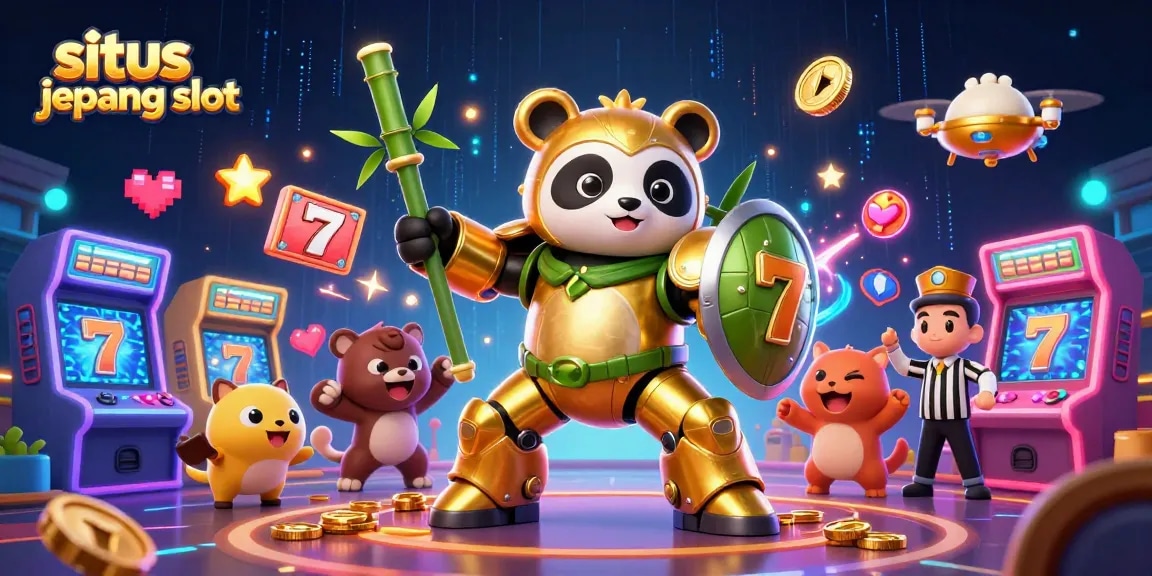 Experience the excitement of situs jepang slot with a dazzling 3D illustration featuring vibrant slot reels and dynamic game elements.