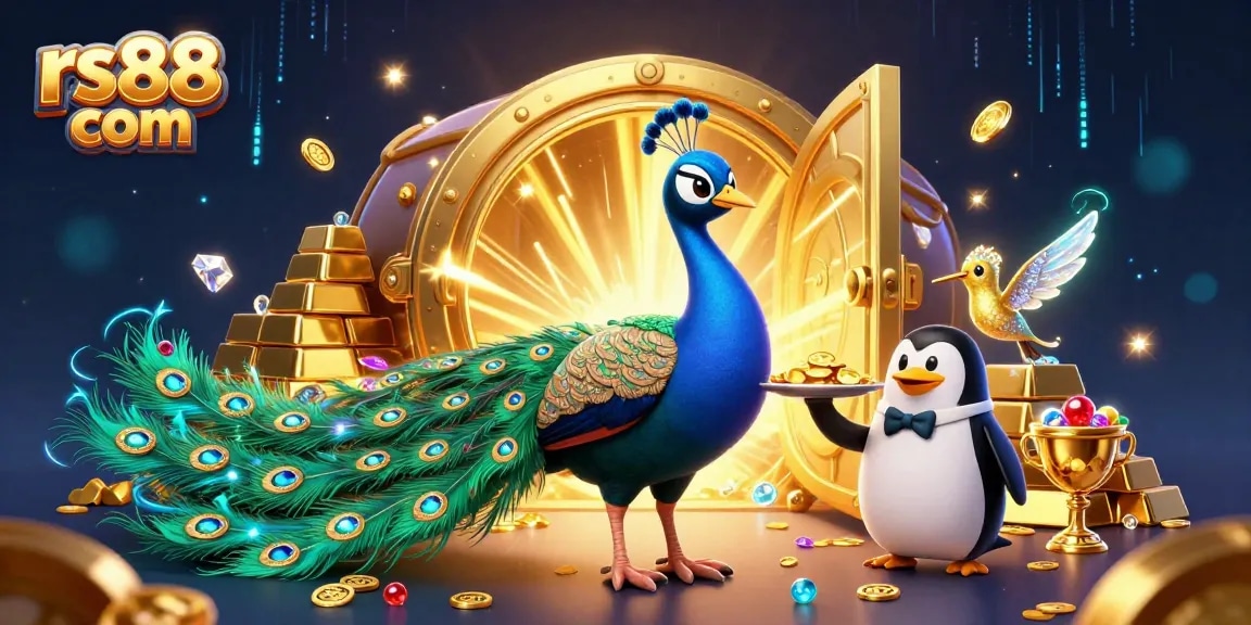 Experience the thrill at rs88 com with vibrant casino characters amidst a treasure-filled scene.