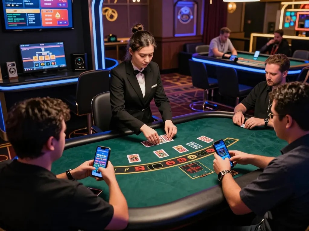 Players engaging in dynamic blackjack gameplay through go88vv live casino platform, highlighting interaction and excitement