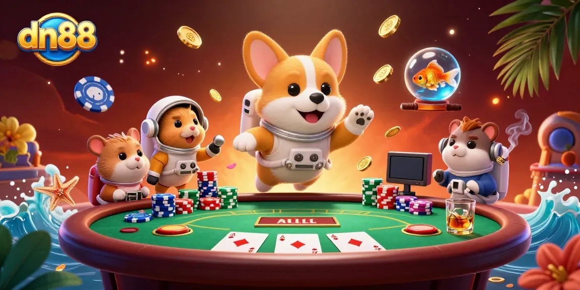 Experience thrilling gaming action at dn88 with lively characters in a dynamic casino scene.