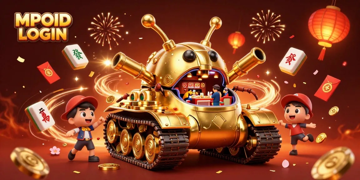 MPOID LOGIN to a vibrant casino scene inside a golden beetle tank filled with excitement.