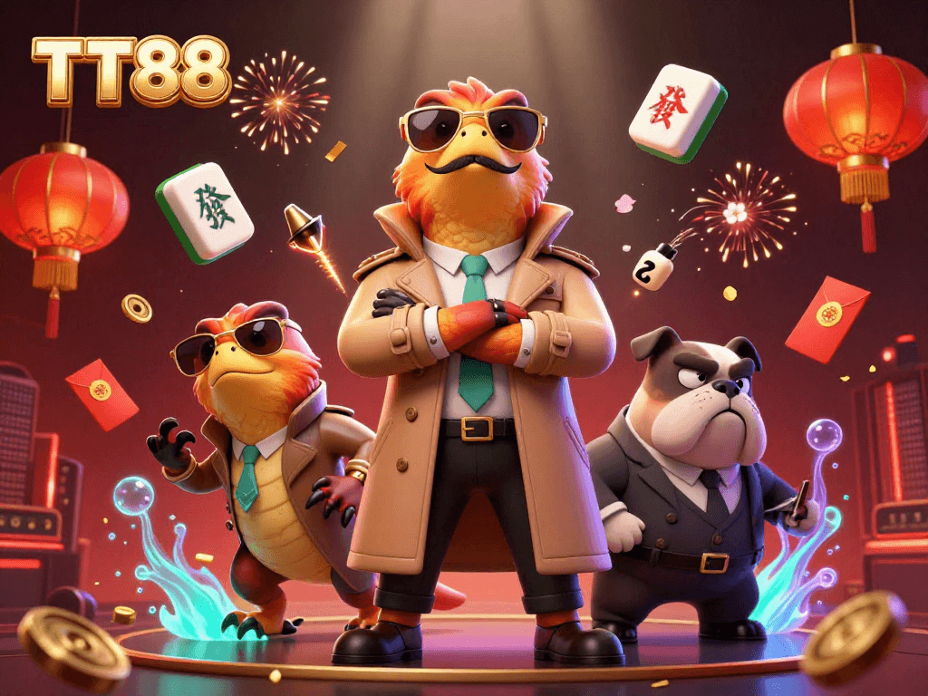 Experience TT88 with raptors disguised as a tall person entering a VIP lounge amidst casino elements.
