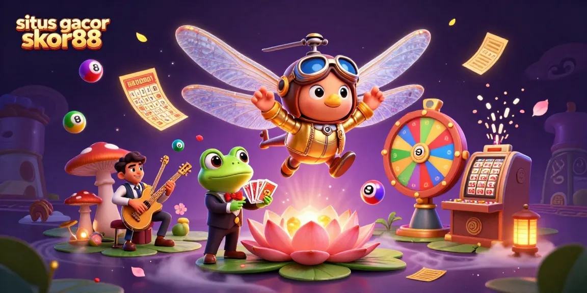 Win big with situs gacor skor88 in this stunning casino-themed 3D illustration of vibrant gaming elements.