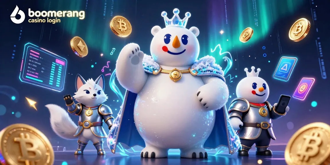 Prijava v boomerang casino prijava z animirano 3D ilustracijo kraljevega medveda in srebrne lisice.