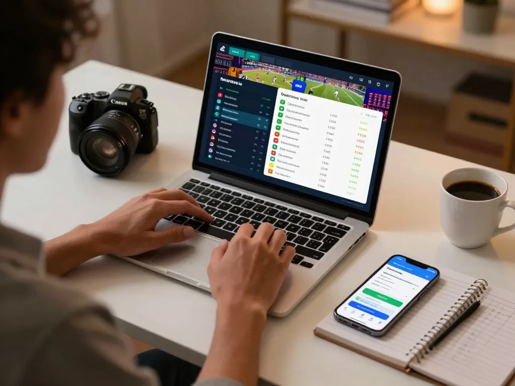 Engaging in kèo nhà cái 88 online sports betting with live game odds displayed on laptop.