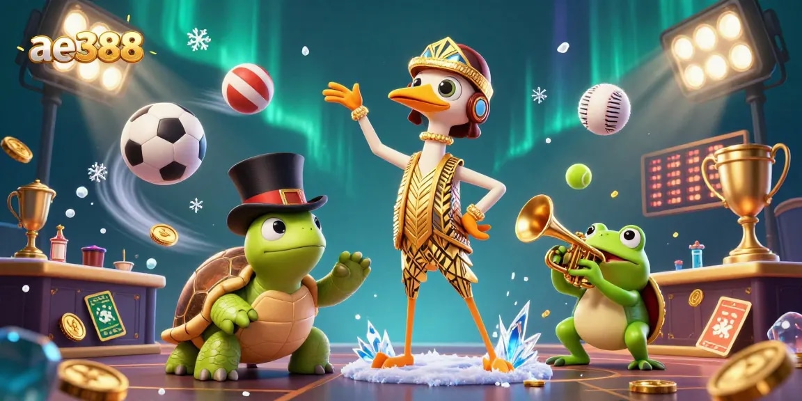 Experience the excitement of ae388 with a vibrant 3D illustration of a unique casino scene.