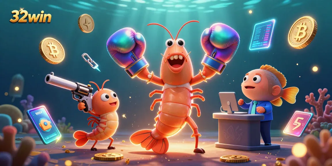 Experience thrilling betting with 32win as vibrant sea creatures and crypto elements create an engaging casino scene.