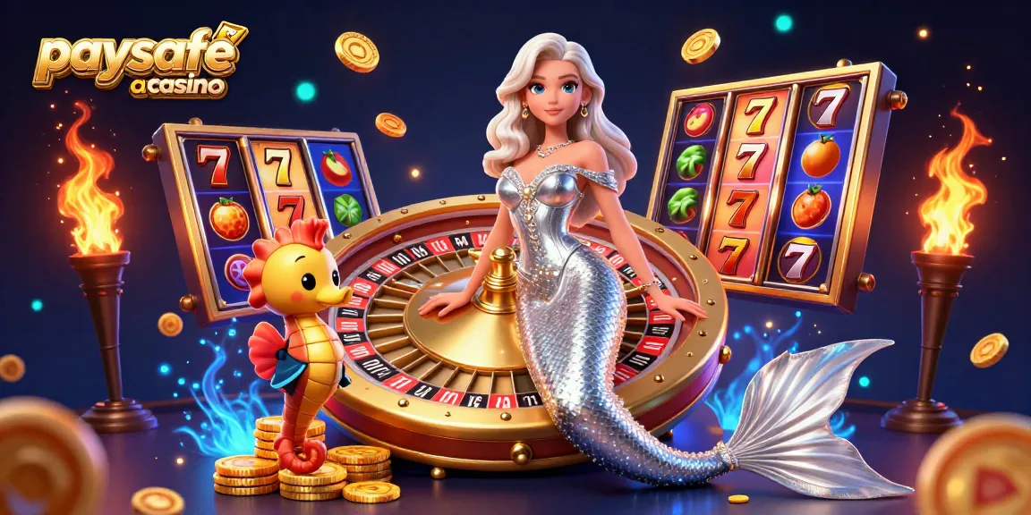 Erleben Sie die Aufregung eines Paysafe Card Casinos mit dieser lebendigen 3D-Illustration, die dynamische Spielelemente zeigt.