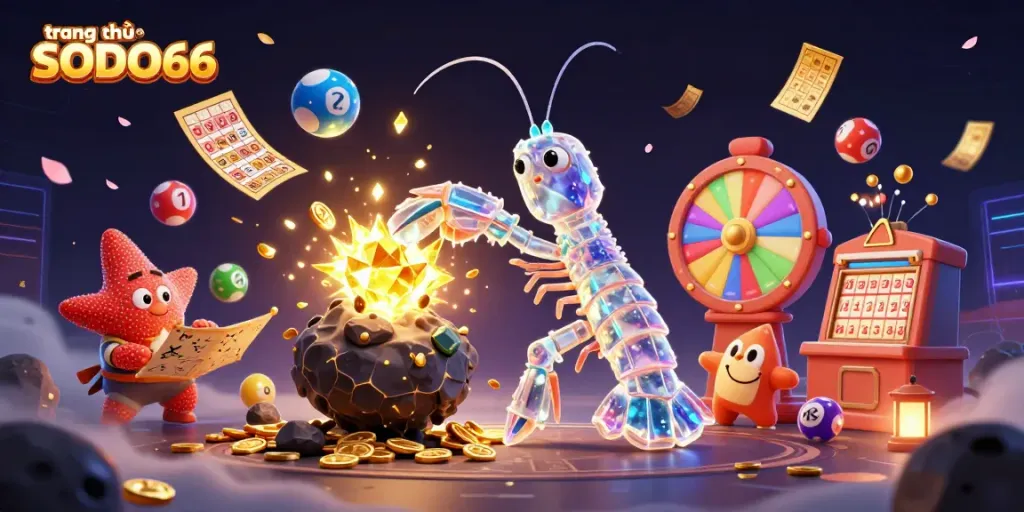 Experience vibrant casino excitement on trang chủ SODO66 with dynamic golden coins and colorful lottery elements.