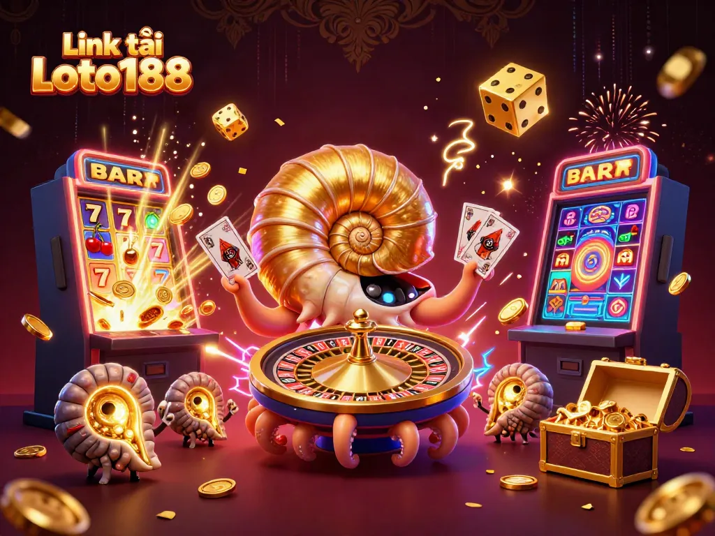 Experience thrilling gameplay with Link vào Loto188 and vibrant casino elements in 3D art.