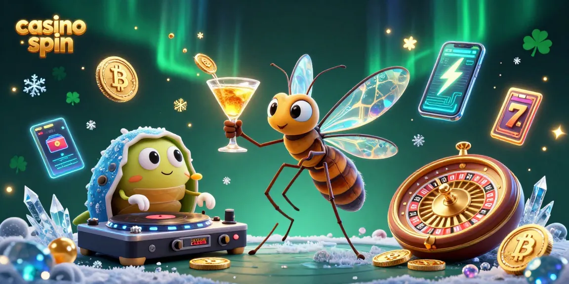 Engage in casino spin excitement with a vibrant 3D digital illustration showcasing casino mascot, DJ, and roulette wheel.