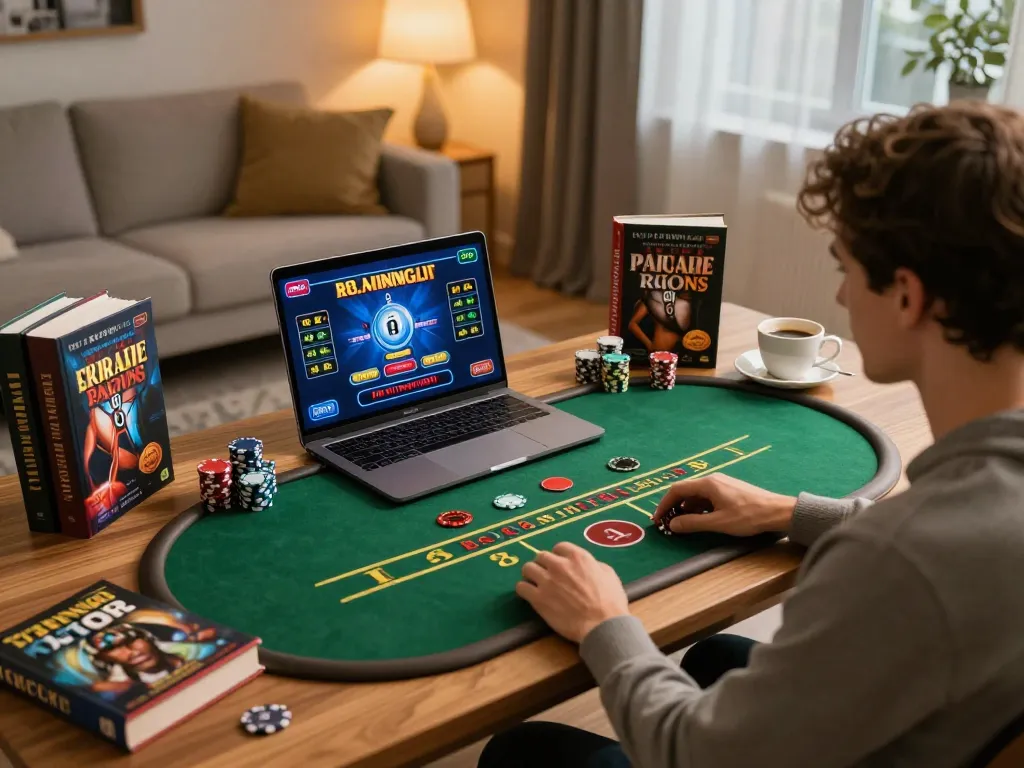 Player engaged in online blackjack at KJC, showcasing an organized gaming setup with strategy notes.