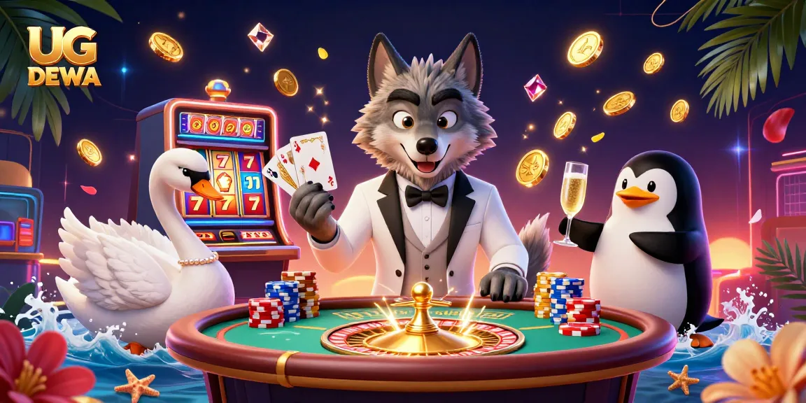 Engage with UG DEWA's dynamic slots and gaming experience illustrated with vibrant characters and rich casino elements.
