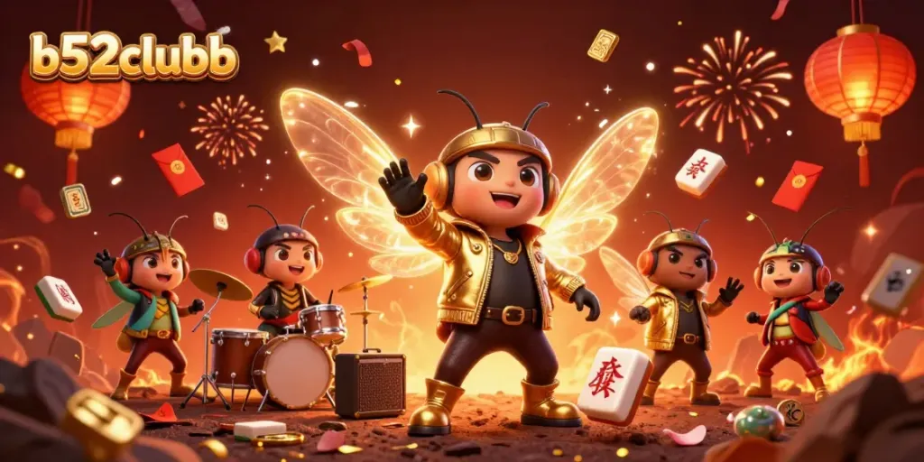 Engage with vibrant gaming excitement featuring b52clubb's animated rock star scene