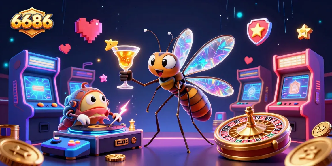 Win big with 6686 in a thrilling casino scene featuring vibrant characters and dynamic gaming elements.