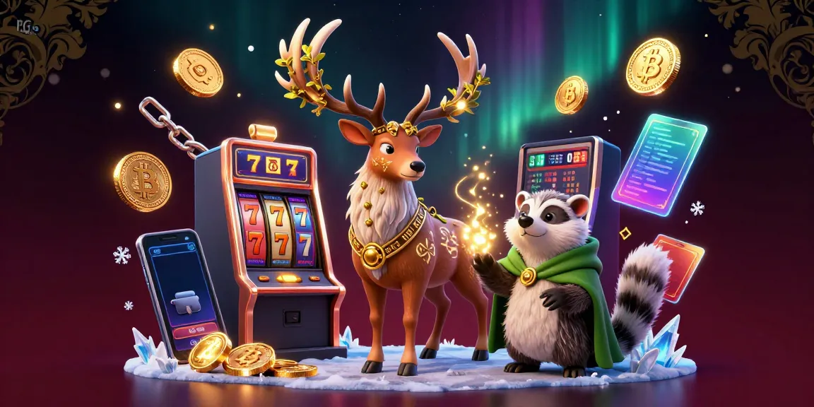 Engage with PG Slot in this vibrant casino scene featuring a Celtic druid stag, wise badger, and crypto elements.