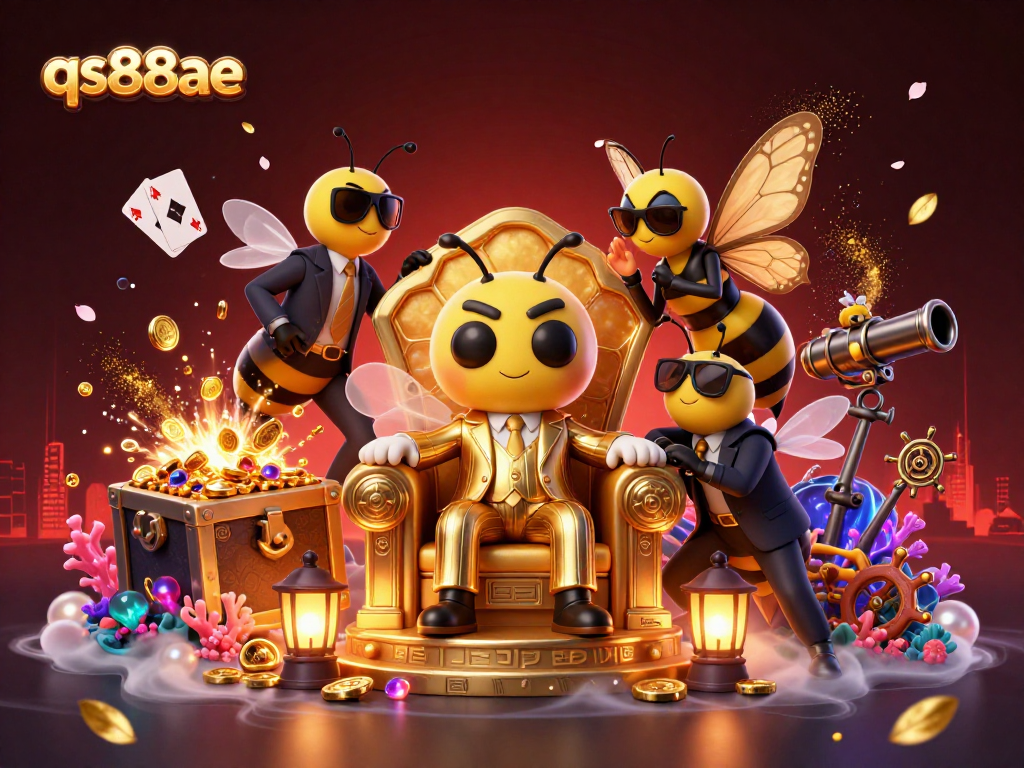 Experience thrilling wins with qs88ae in this 3D illustration featuring engaging casino characters.