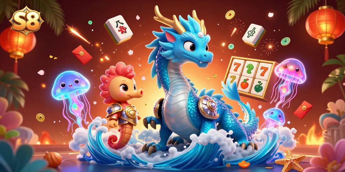 Experience exciting wins at S8 casino with vibrant characters and slot game elements.