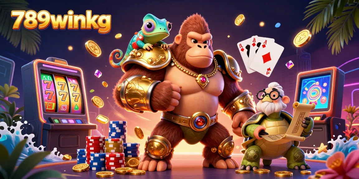 Engage in thrilling adventures with 789winkg's vibrant casino scene, featuring a powerful gorilla and exciting jackpot symbols.