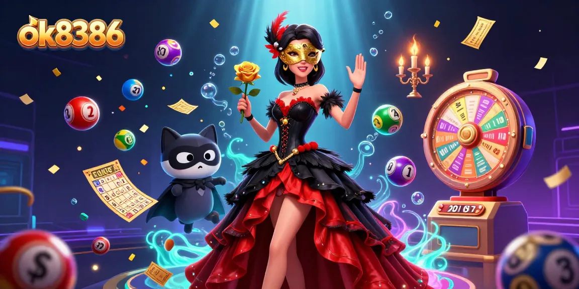 Engage with ok8386's exciting lottery illustration filled with vibrant game elements.