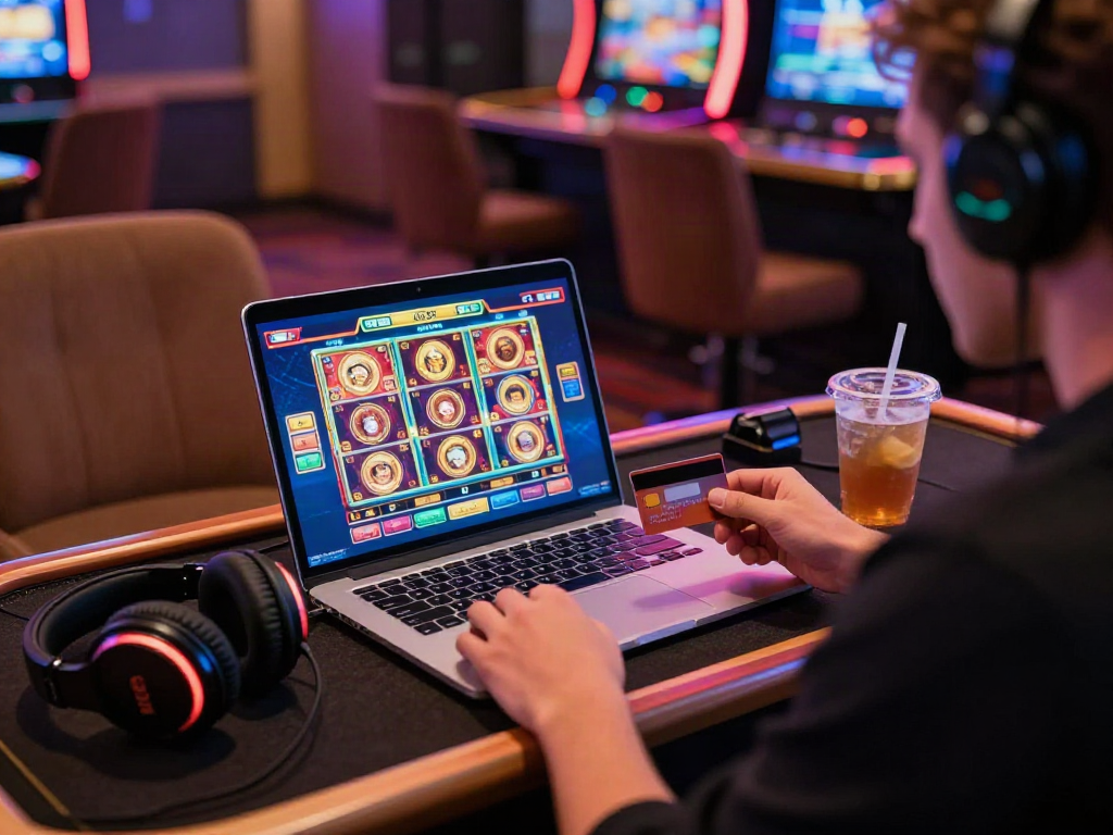 Player enjoying online games at credit card casinos with vibrant visuals and engaging atmosphere.