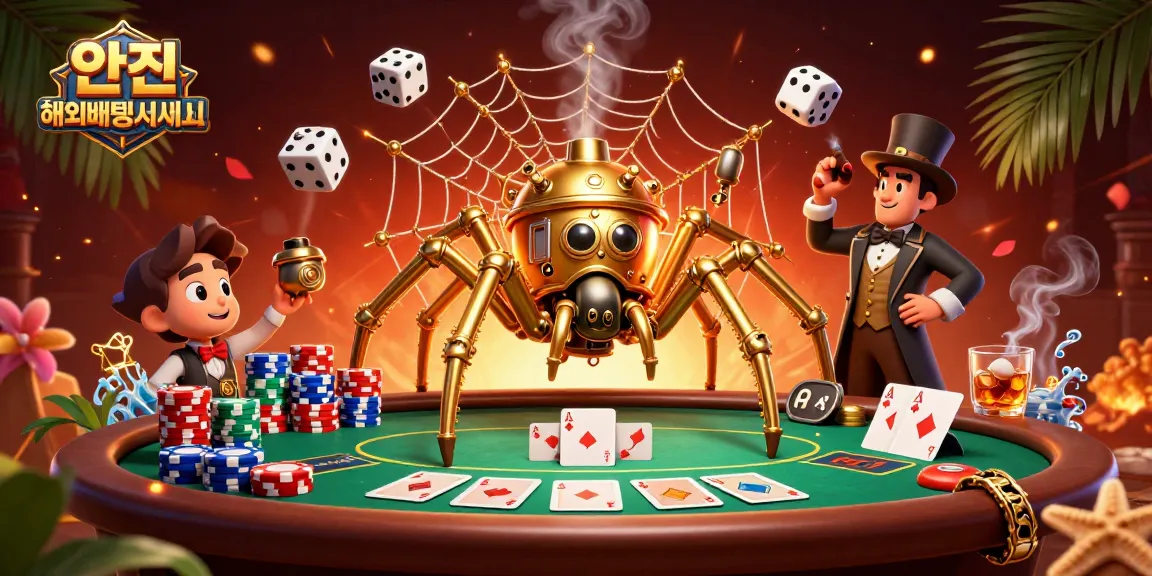 Experience excitement with 안전 해외배팅사이트 as a golden spider captures dice in a lavish casino scene.