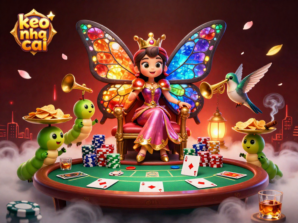 Engage with lively keo nha cai scene featuring butterfly queen and poker action.