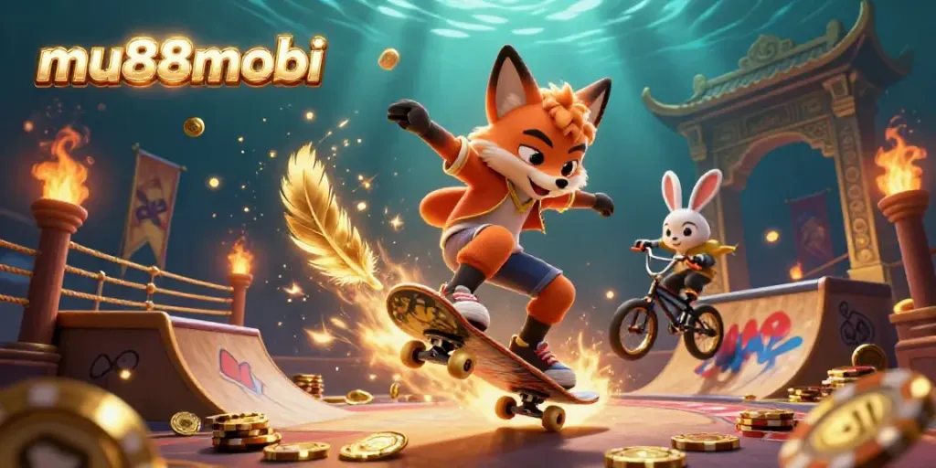 Activate your winning streak at mu88mobi with a vibrant casino-themed 3D illustration showcasing fun characters and dynamic elements.