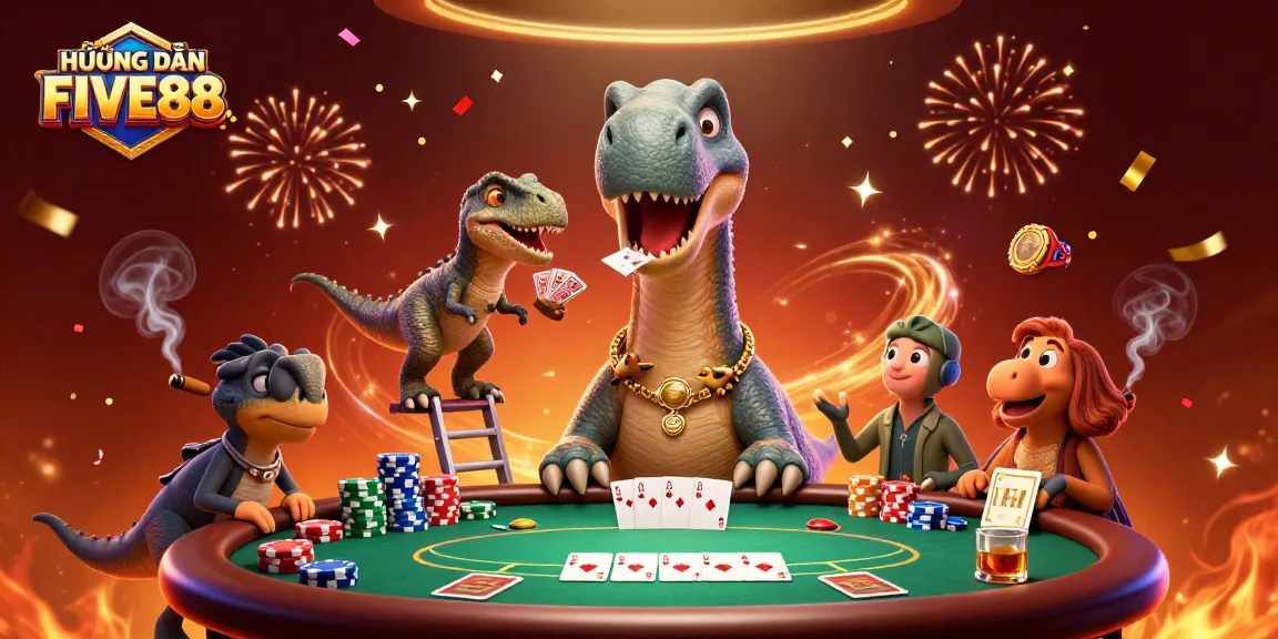 Experience the excitement of HƯỚNG DẪN FIVE88 with a vibrant 3D casino illustrated scene.