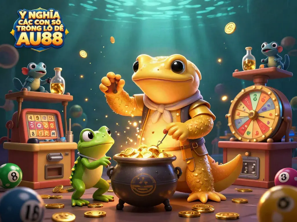 Engage with Ý NGHĨA CÁC CON SỐ TRONG LÔ ĐỀ AU88 through vibrant illustrations of lottery elements, creating a magical betting experience.